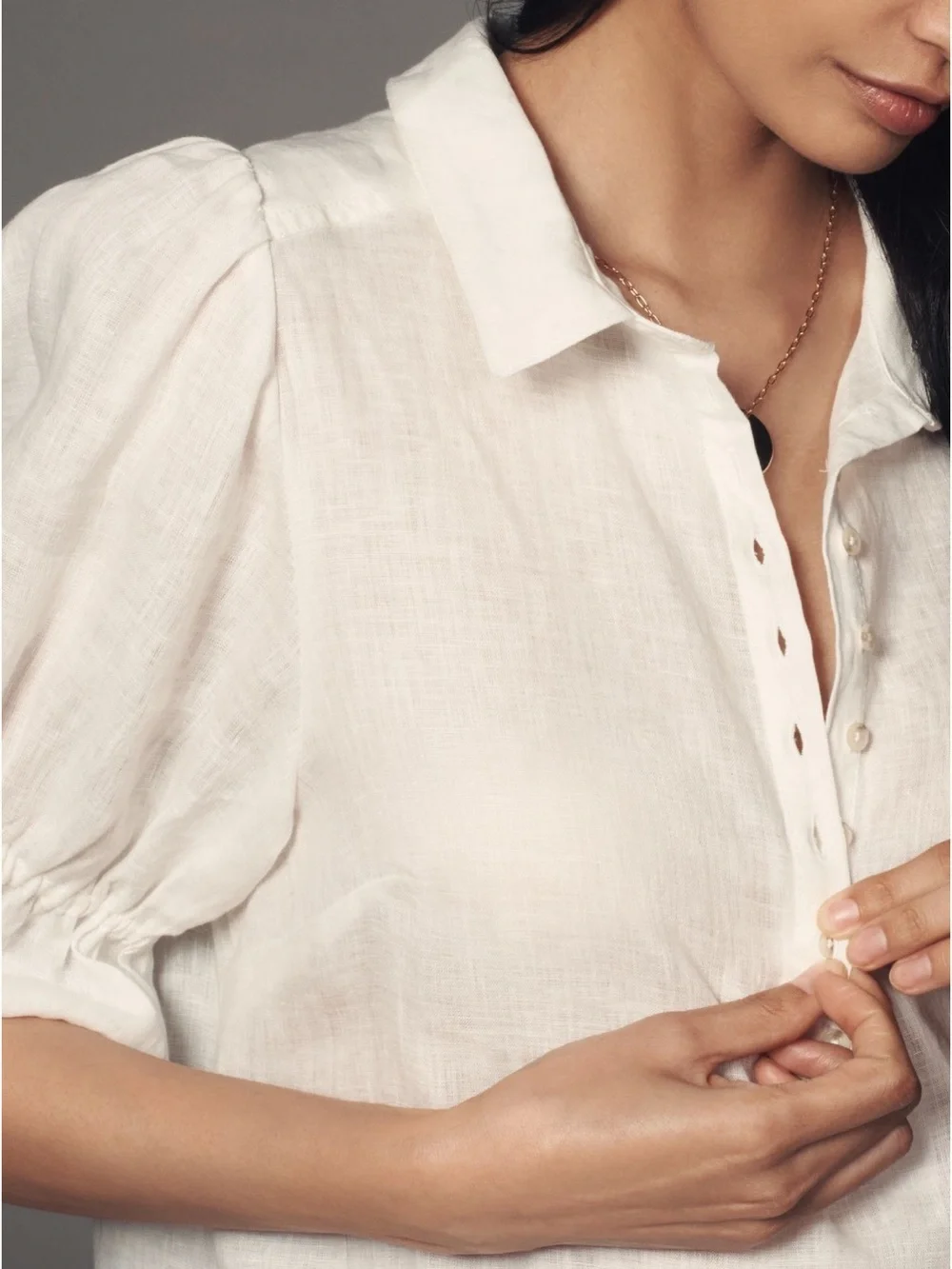 ANTHROPOLOGIE PILCRO The Tallulah Double Puff Sleeve Blouse White Linen size L